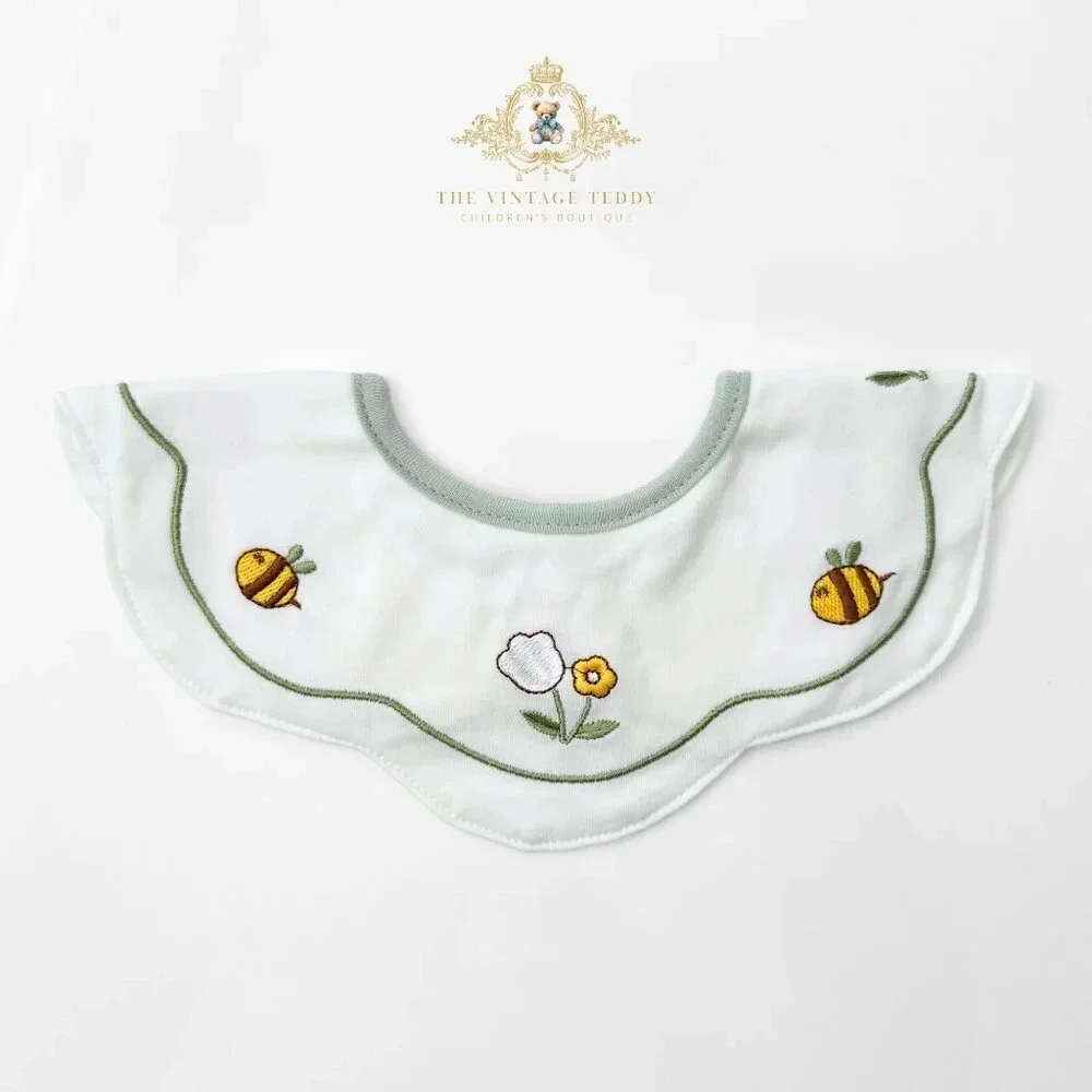 NWT Lovely Boutique Embroidered Girls Baby Bibs Tulips & Bumble Bees Set of 2